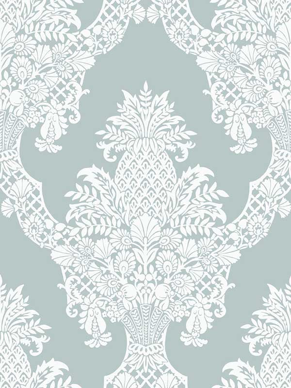 Pineapple Plantation wallpaper in blue color - pattern number DM4973 - by York in the Damask Resource Library collection