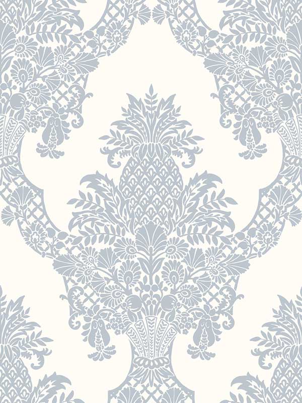 Pineapple Plantation wallpaper in periwinkle and white color - pattern number DM4974 - by York in the Damask Resource Library collection