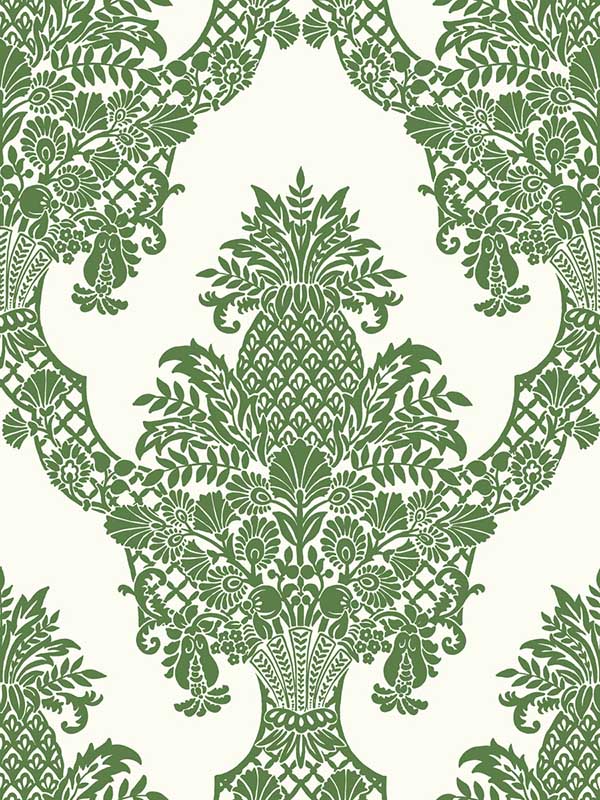 Pineapple Plantation wallpaper in green and white color - pattern number DM4976 - by York in the Damask Resource Library collection