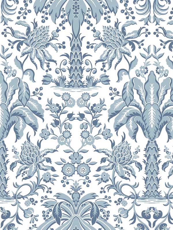 Palmetto Palm Damask wallpaper in blue color - pattern number DM5012 - by York in the Damask Resource Library collection