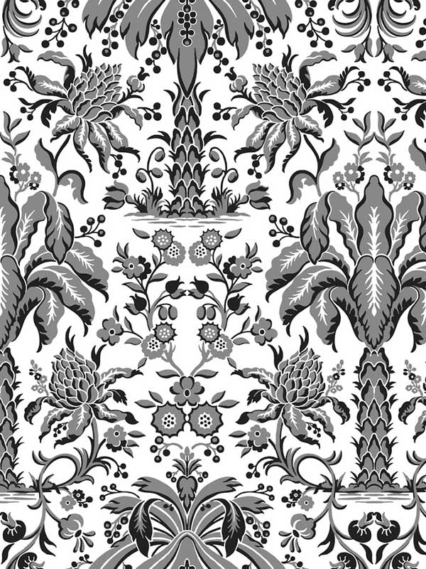 Palmetto Palm Damask wallpaper in black color - pattern number DM5014 - by York in the Damask Resource Library collection