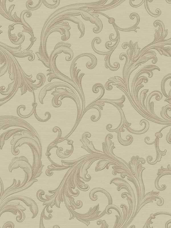 Noemi Acanthus wallpaper in taupe color - pattern number 4058-24831 - by Brewster in the Italian Silk collection