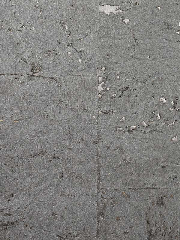 Cork wallpaper in graphite and metallic silver color - pattern number LN11861 - by Seabrook in the Lillian August Natural Textured Wallcoverings collection