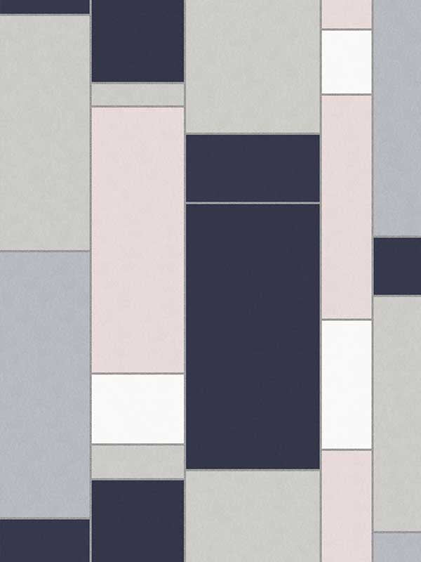 De Stijl Geometric wallpaper in indigo and metallic silver color - pattern number KTM1120 - by Seabrook in the Mondrian collection