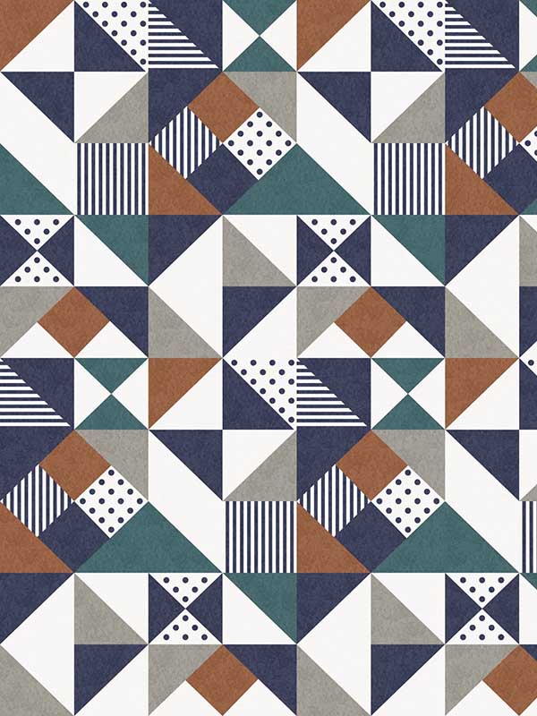 Lozenge Geometric wallpaper in indigo and burnt orange color - pattern number KTM1250 - by Seabrook in the Mondrian collection