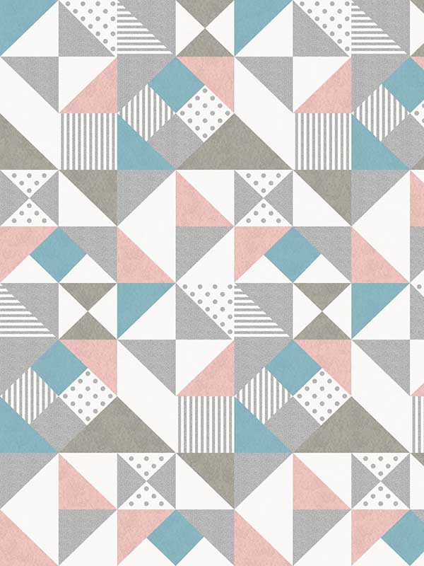 Lozenge Geometric wallpaper in metallic silver and perry teal color - pattern number KTM1270 - by Seabrook in the Mondrian collection