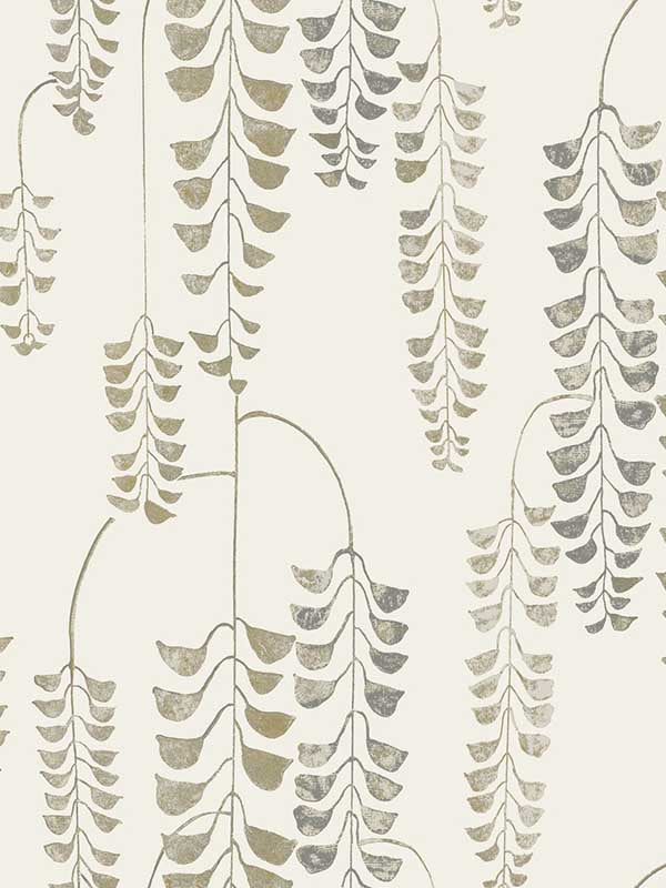 Deco Wisteria wallpaper in cream and gold color - pattern number BW3941 - by York in the Black and White Resource Library collection