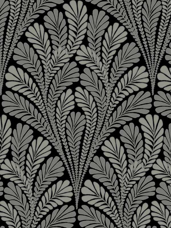 Shell Damask wallpaper in black color - pattern number BW3951 - by York in the Black and White Resource Library collection