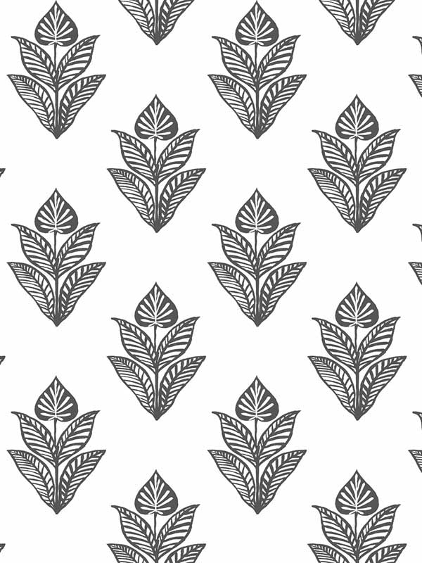 Lotus Motif wallpaper in black and white color - pattern number BW3977 - by York in the Black and White Resource Library collection