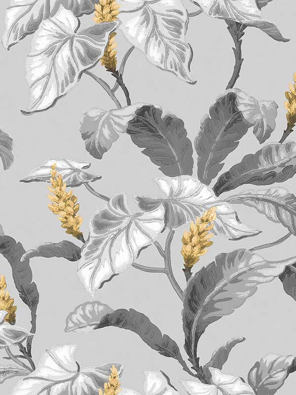 Meridian Parade Tropical Leaves wallpaper in grey color - pattern number M1691 - by Brewster in the Archive Collection collection
