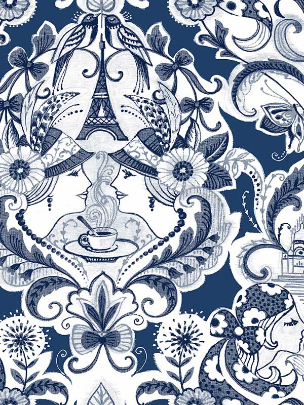 Sadie Parisian Damask fabric in navy color - pattern number 2973-90885 - by A Street Prints in the Daylight collection