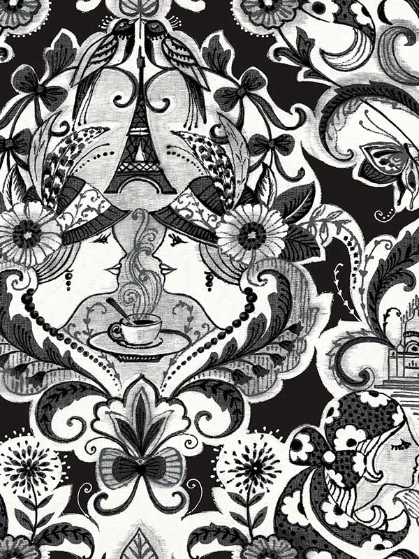 Sadie Parisian Damask fabric in black color - pattern number 2973-90886 - by A Street Prints in the Daylight collection