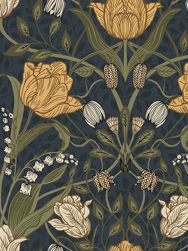 Filippa Tulip wallpaper in navy color - pattern number 2999-44106 - by A Street Prints in the Annelie collection