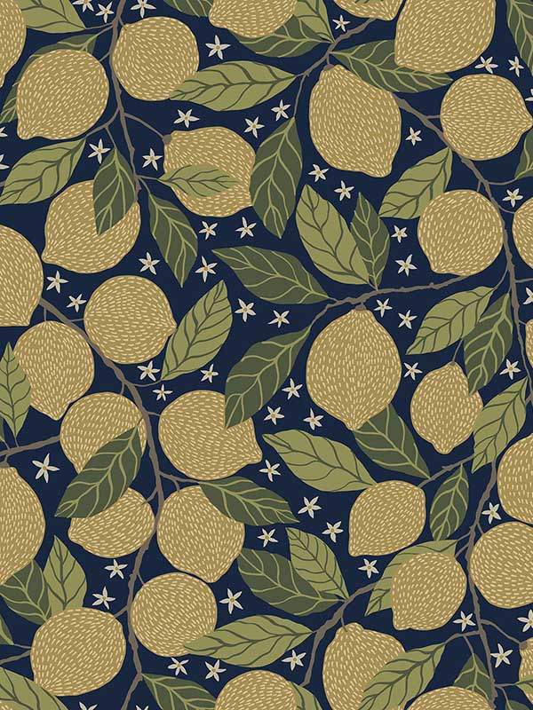 Lemona Fruit Tree wallpaper in navy color - pattern number 2999-44118 - by A Street Prints in the Annelie collection