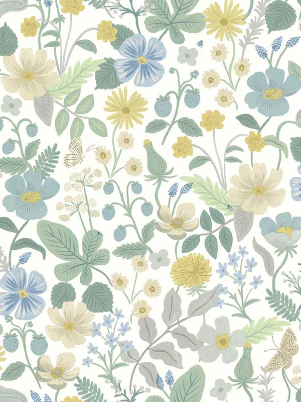 Strawberry Fields wallpaper in white and green color - pattern number RP7357 - by Rifle Paper Co in the Rifle Paper Co Second Edition collection