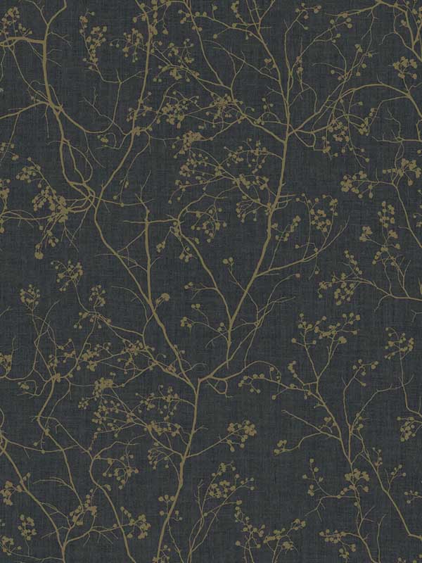 Luminous Branches fabric in black and gold color - pattern number DD3811 - by Antonina Vella in the Dazzling Dimensions Volume II collection