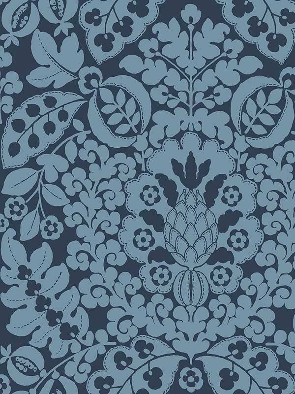 Marni Fruit Damask wallpaper in navy color - pattern number 4081-26334 - by A Street Prints in the Happy collection