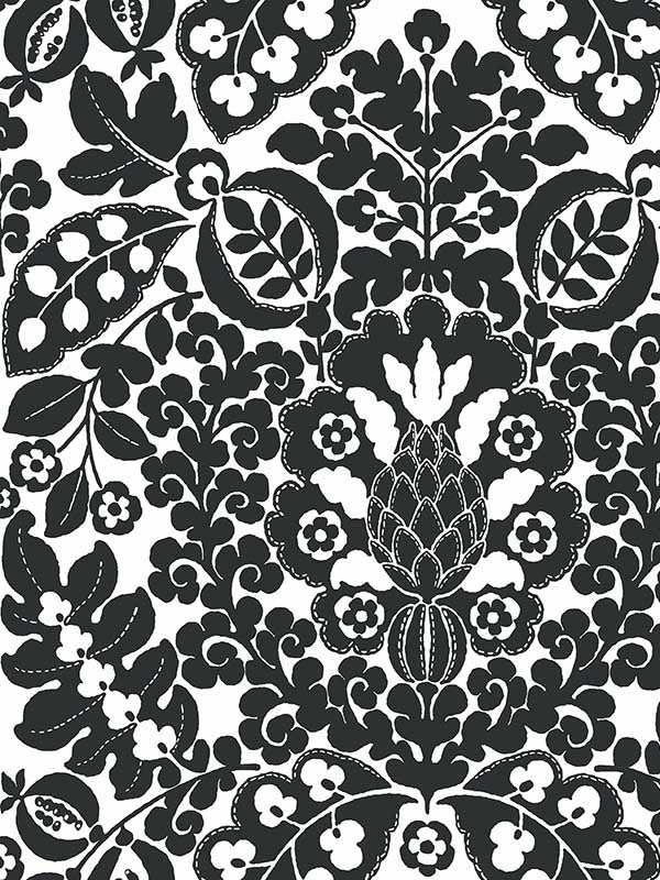 Marni Fruit Damask wallpaper in black color - pattern number 4081-26337 - by A Street Prints in the Happy collection