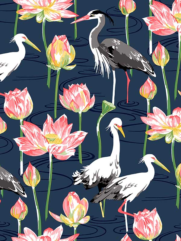 Barton Heron wallpaper in navy color - pattern number 4081-87550 - by A Street Prints in the Happy collection