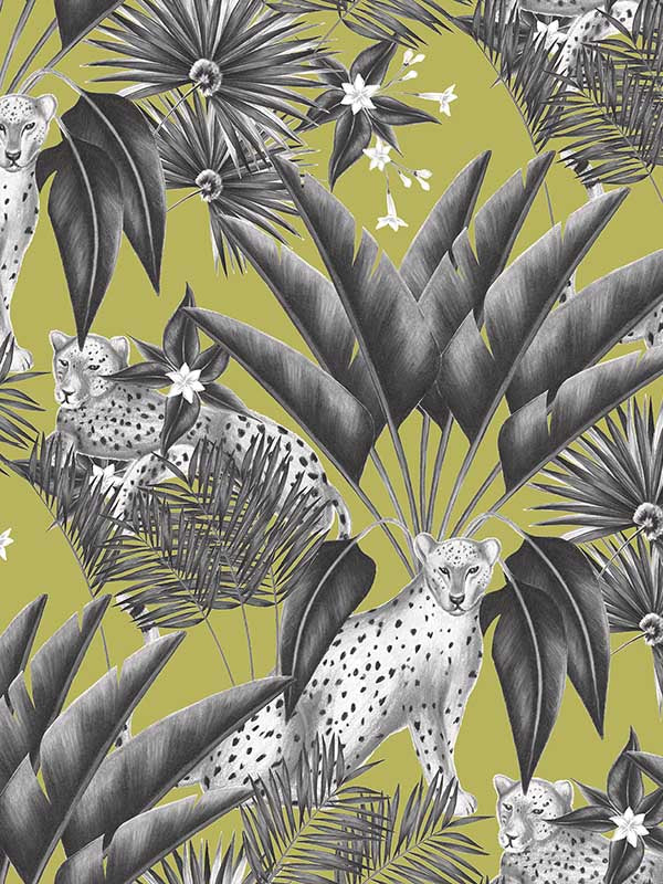 Jungle Cheetah wallpaper in grey color - pattern number WLD53105W - by OhPopsi in the Wild collection