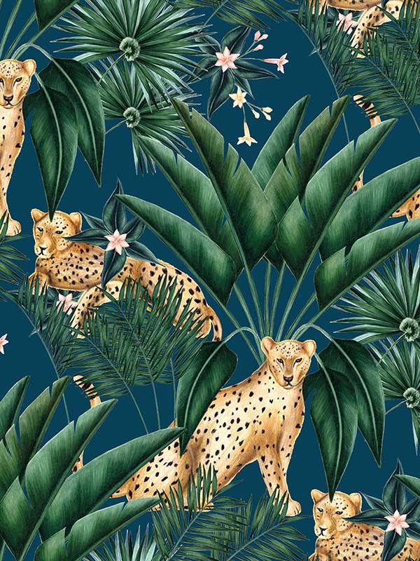 Jungle Cheetah wallpaper in blue color - pattern number WLD53106W - by OhPopsi in the Wild collection