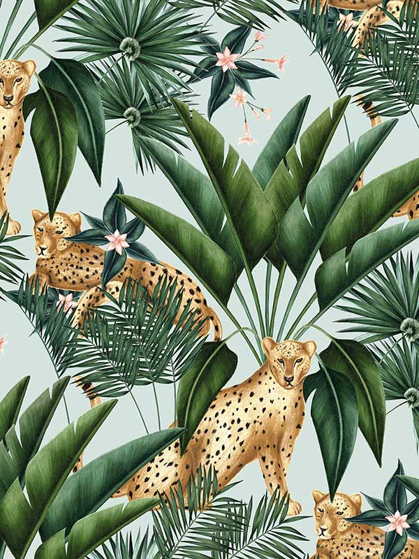 Jungle Cheetah fabric in aqua color - pattern number WLD53107W - by OhPopsi in the Wild collection