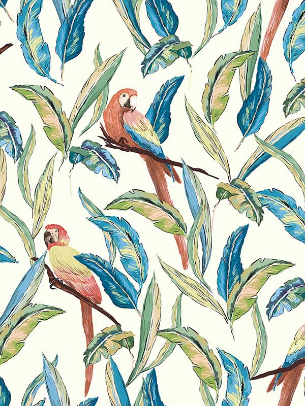 Tropical Parrot fabric in white color - pattern number WLD53116W - by OhPopsi in the Wild collection