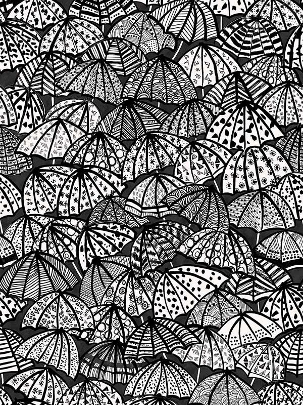 Dara Jolly Brollies fabric in black color - pattern number CEP50113W - by OhPopsi in the Concept collection