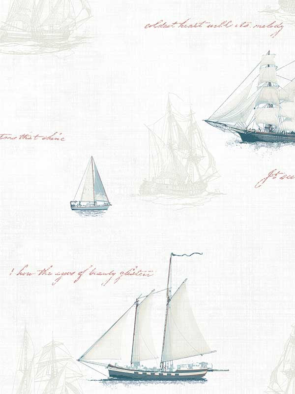 Andrew Sailboat fabric in white color - pattern number 4041-1703 - by Advantage in the Passport collection
