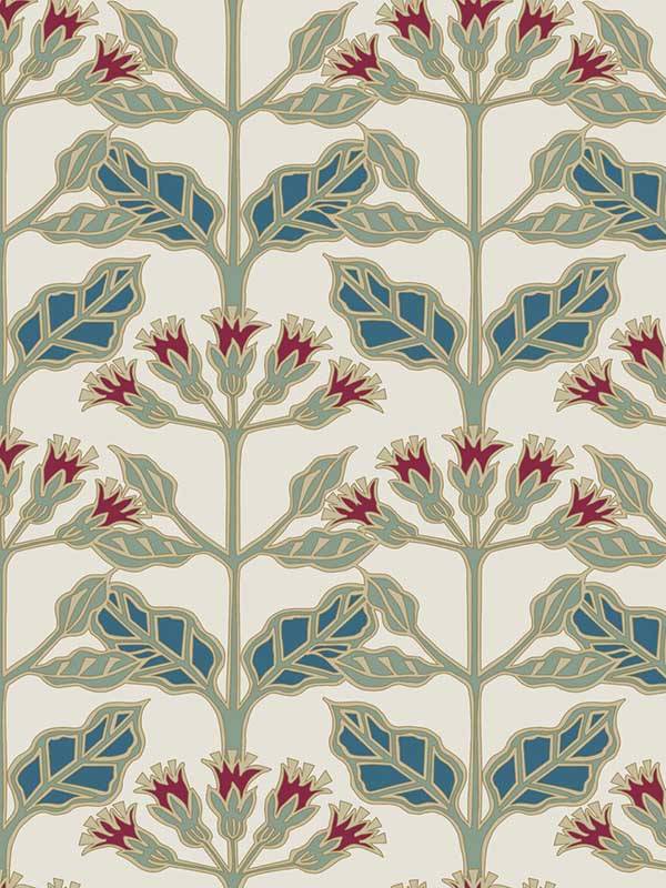 Tracery Blooms fabric in cream metallic color - pattern number AC9111 - by Ronald Redding in the Arts and Crafts collection