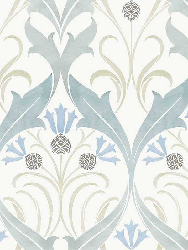 Pine Cone Ribbon wallpaper in teal color - pattern number AC9171 - by Ronald Redding in the Arts and Crafts collection