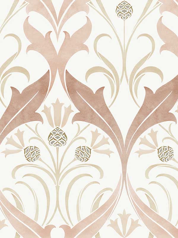 Pine Cone Ribbon wallpaper in blush color - pattern number AC9175 - by Ronald Redding in the Arts and Crafts collection