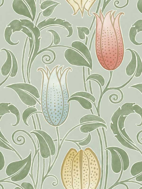Canterbury Bells wallpaper in sage color - pattern number AC9202 - by Ronald Redding in the Arts and Crafts collection