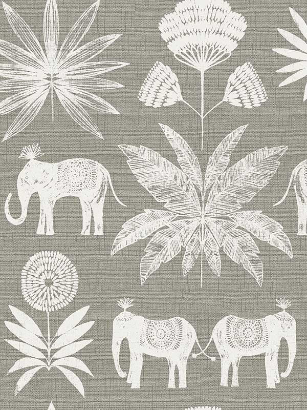 Bazaar Elephant Oasis wallpaper in grey color - pattern number 4014-26437 - by A Street Prints in the Seychelles collection