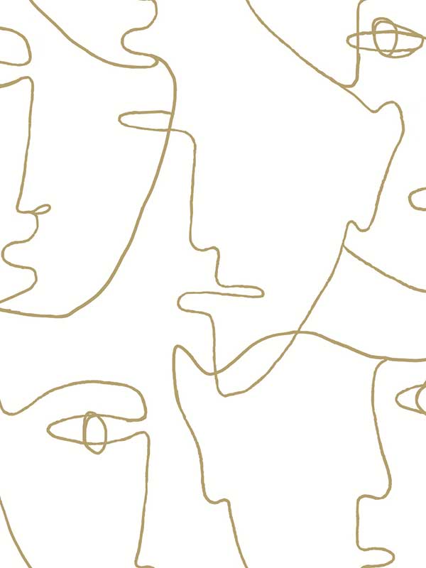 Pablo Portraits Peel and Stick fabric in gold metallic color - pattern number PSW1054RL - by York in the Risky Business Vol III Peel and Stick Wallpaper collection