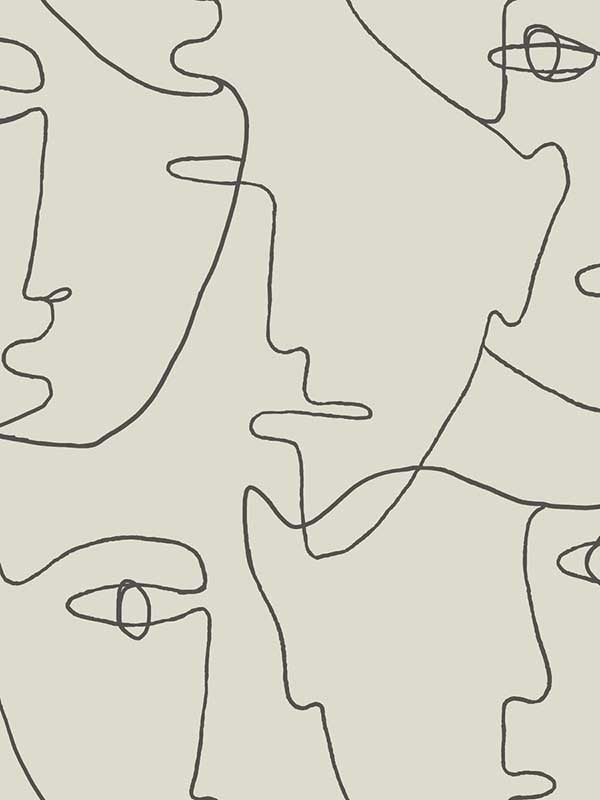 Pablo Portraits Peel and Stick fabric in linen and charcoal color - pattern number PSW1055RL - by York in the Risky Business Vol III Peel and Stick Wallpaper collection
