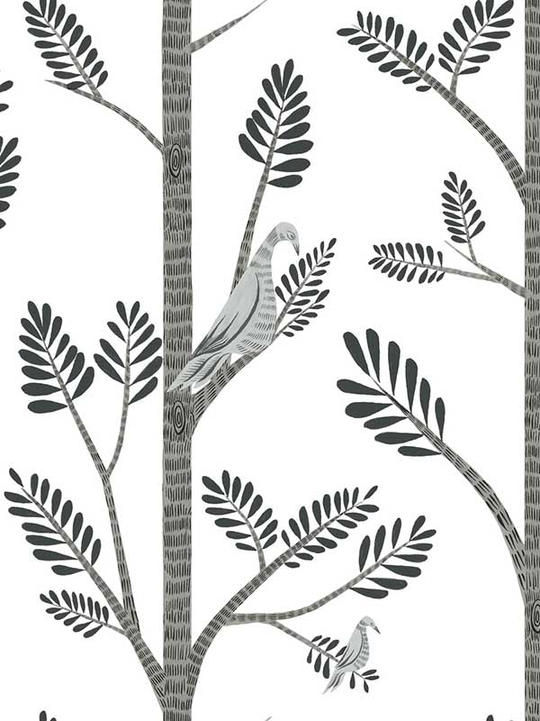 Aviary Branch Peel and Stick wallpaper in grey color - pattern number PSW1238RL - by York in the Risky Business Vol III Peel and Stick Wallpaper collection