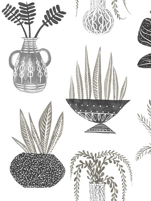 Plant Party Peel and Stick wallpaper in black color - pattern number PSW1251RL - by York in the Risky Business Vol III Peel and Stick Wallpaper collection