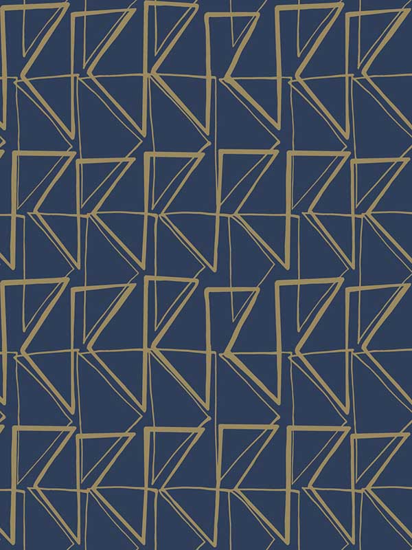Love Triangles Peel and Stick wallpaper in blue and gold metallic color - pattern number PSW1256RL - by York in the Risky Business Vol III Peel and Stick Wallpaper collection
