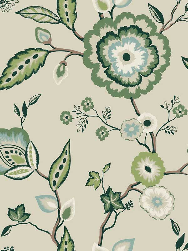 Dahlia Blooms fabric in green and beige color - pattern number GO8233 - by York in the Greenhouse collection