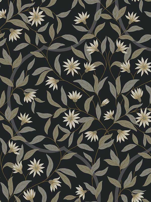 Jasmine fabric in black metallic color - pattern number GO8257 - by York in the Greenhouse collection