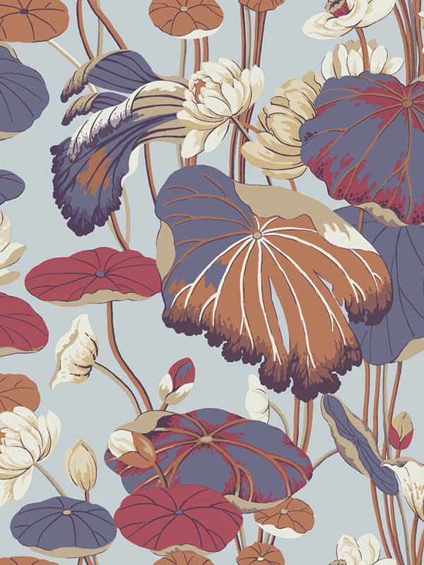 Lotus Pond wallpaper in purple and pink color - pattern number GO8291 - by York in the Greenhouse collection