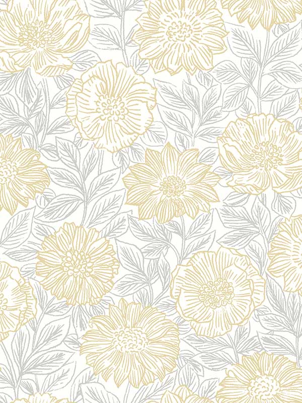 Faustin Floral wallpaper in yellow color - pattern number 4072-70048 - by Chesapeake in the Delphine collection