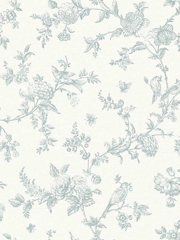 Nightingale Floral Trail wallpaper in seafoam color - pattern number 4072-70062 - by Chesapeake in the Delphine collection