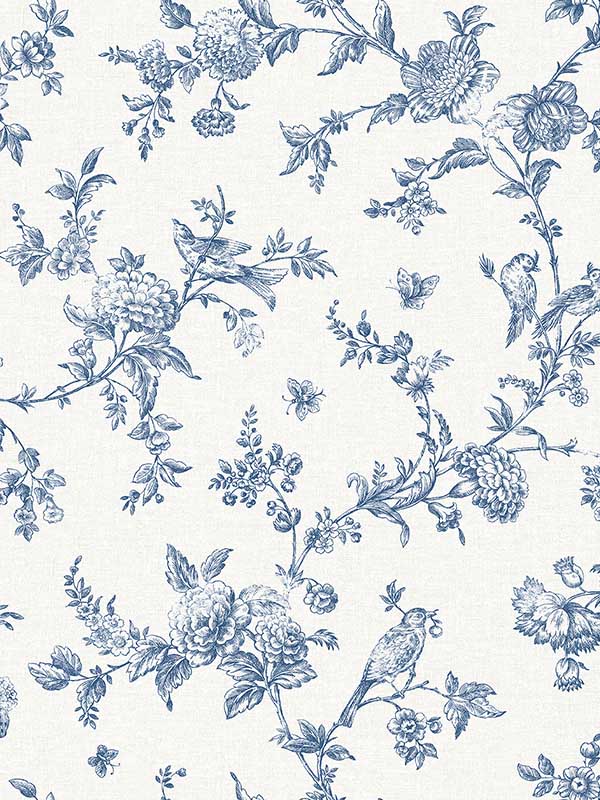 Nightingale Floral Trail wallpaper in navy color - pattern number 4072-70064 - by Chesapeake in the Delphine collection