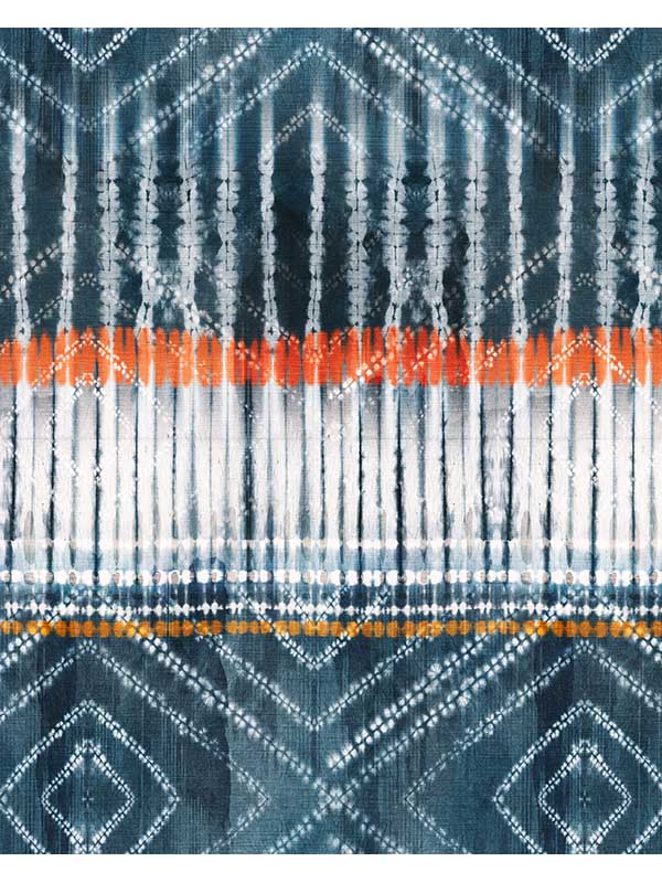 Native 4 Panel mural in blue color - pattern number X4-1012 - by Brewster in the Komar Colours collection