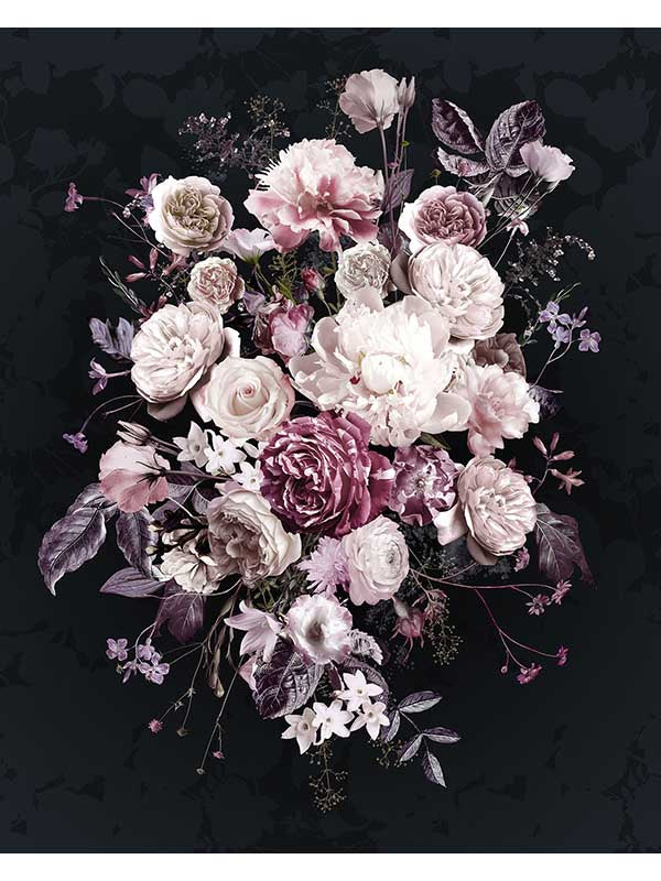 Bouquet mural in noir color - pattern number X4-1018 - by Brewster in the Komar Colours collection