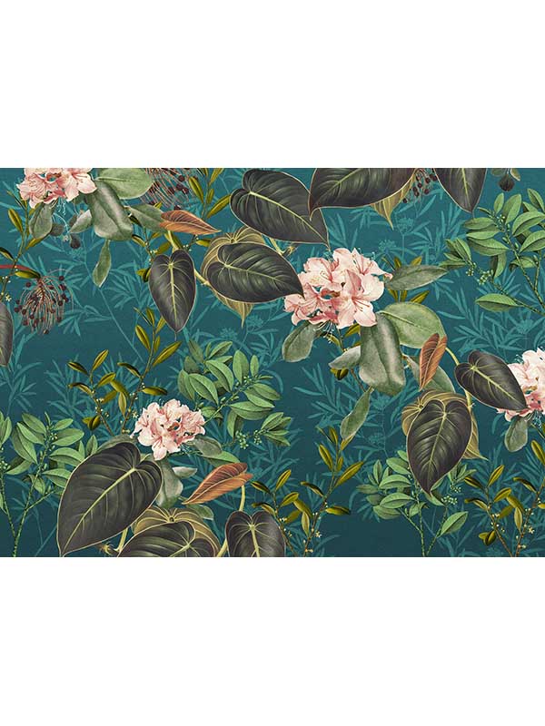 Tropic 7 Panel mural in teal color - pattern number X7-1039 - by Brewster in the Komar Colours collection