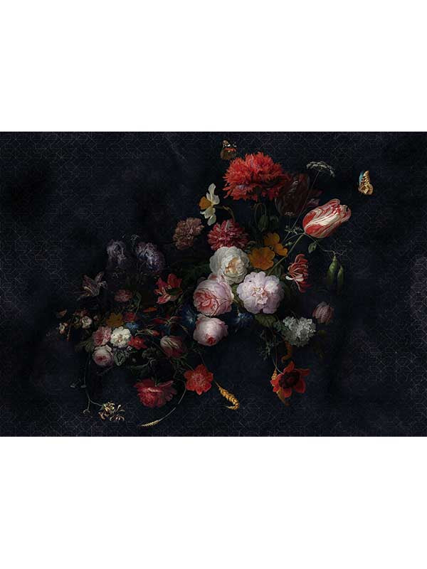 Amsterdam Flowers 7 Panel mural in black color - pattern number X7-1044 - by Brewster in the Komar Colours collection