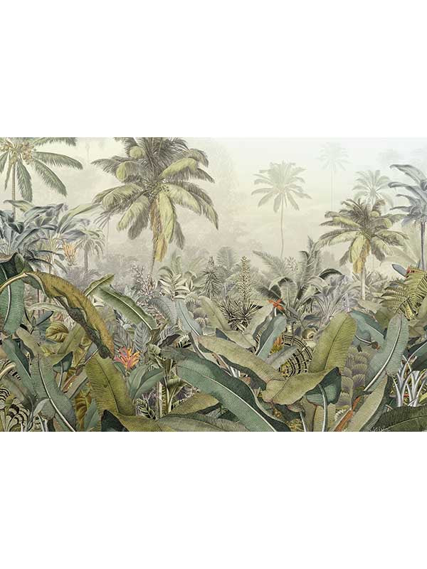 Amazonia 4 Panel mural in green color - pattern number XXL4-063 - by Brewster in the Komar Colours collection